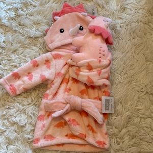 NWT Hudson Baby Triceratops Pink robe and matching stuffed animal. 0-9M